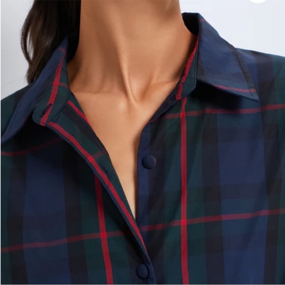 Tuckernuck POMANDER PLACE Fraser Plaid Ashlen Blouse Navy Blue Green Sz S - Picture 4 of 13